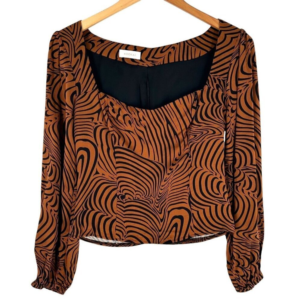 Kookai Brown and Black Tiger Stripe Satin Bustier Top Size 38/XS Blouse
